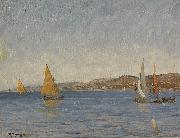 Julius Ludwig Friedrich Runge Segelboote vor der Kuste an einem Sonnentag France oil painting artist